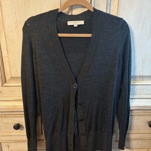 Loft Size S Charcoal Gray Long Button Down Cardigan. GUC. Very lightweight